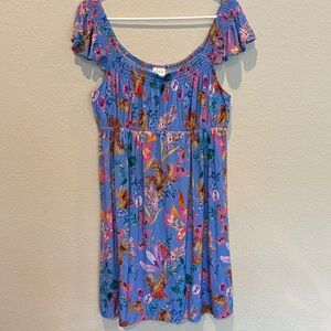Soma L Floral Blue Dress/nightgown with Ruffled Sleeves